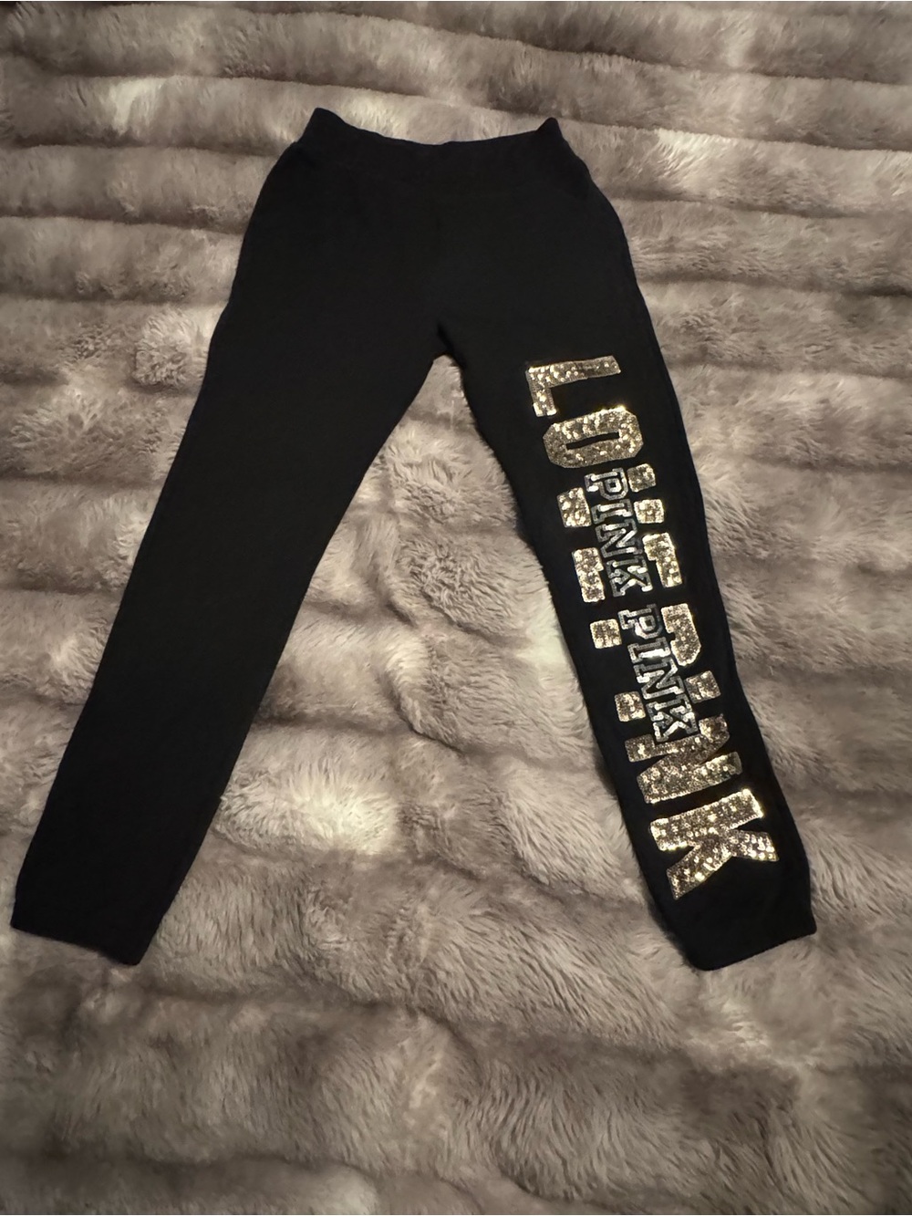 PINK Victoria's Secret Black Sweatpants with Gold Sequin PINK Logo